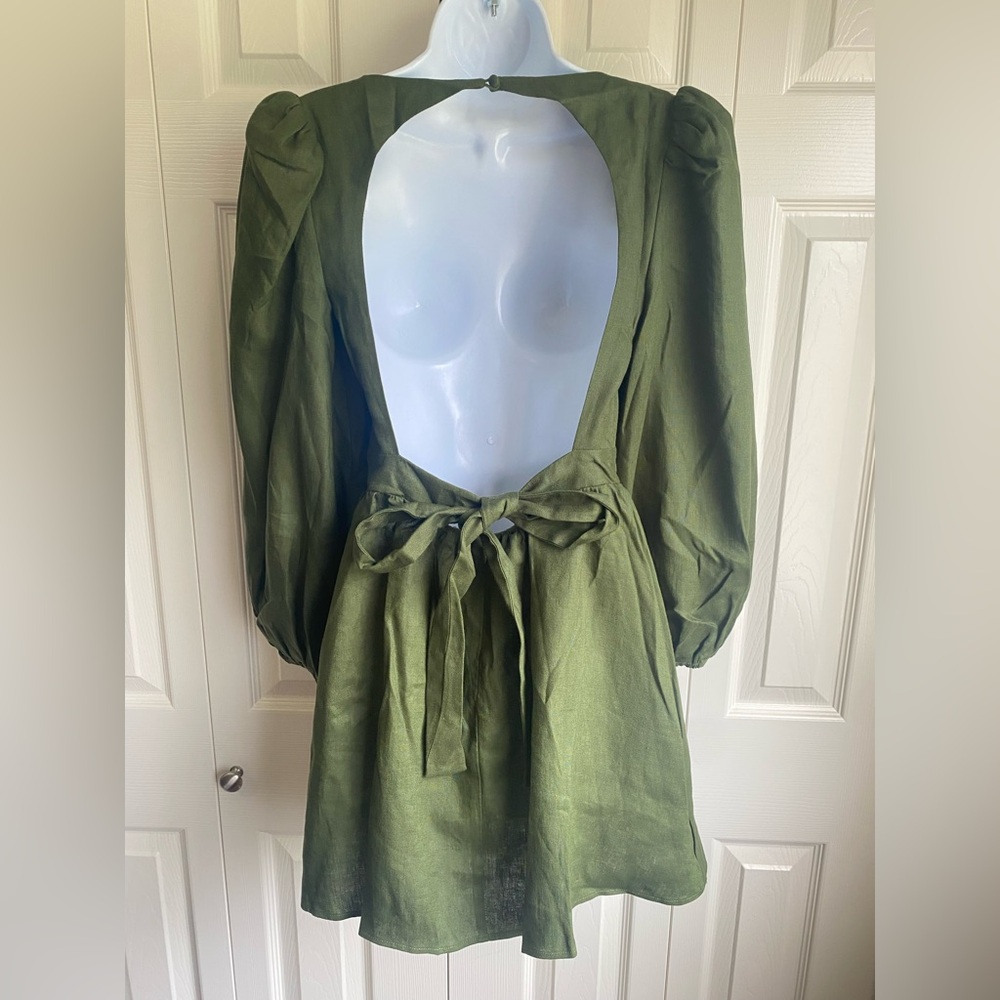 New Reformation Brodie Back Tie Linen Mini Dress - Picture 7 of 13